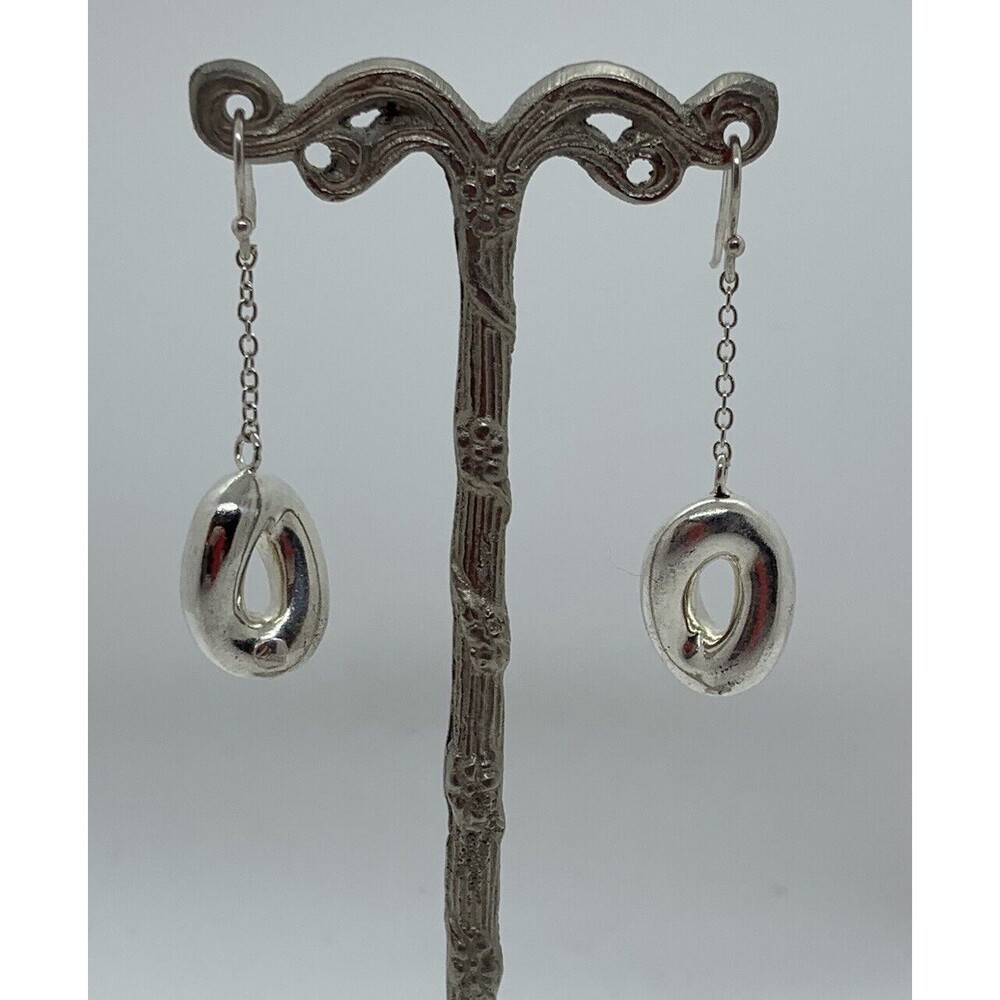 L'una Italy Sterling Puff Dangle Drop Earrings Modernist Style Signed 1.5” Drop